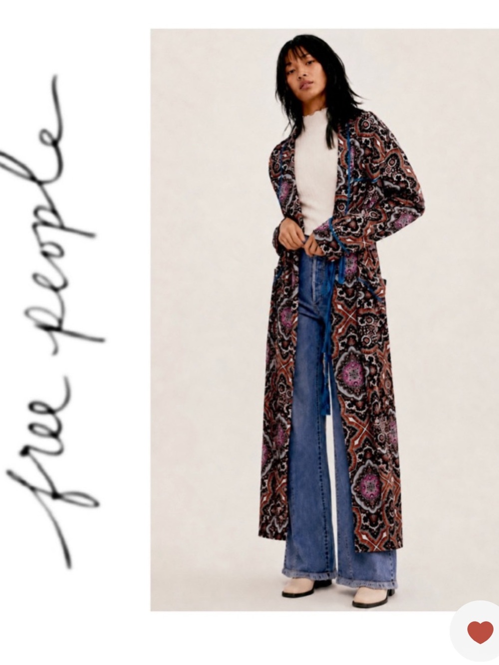 Free People Don't You Wait Boho Paisley Duster Kimono Robe Jacket